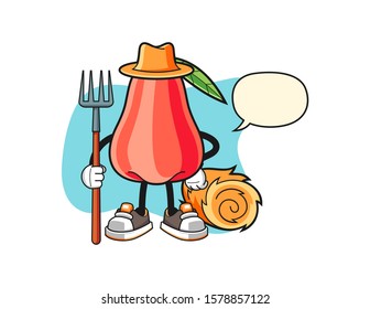 Rose apple farmer with speech bubble cartoon. Mascot Character vector.