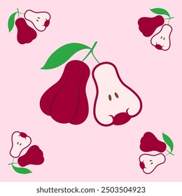 rose apple fruit seamless for pattern fabric, simple rose apple fruit cute repeat in square background, illustration fruit pattern wallpaper