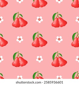 Rose apple fruit seamless for pattern fabric, simple rose apple fruit cute repeat in square background, illustration fruit pattern wallpaper
