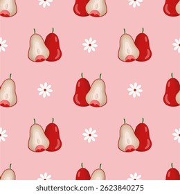 Rose apple fruit seamless for pattern fabric, simple rose apple fruit cute repeat in square background, illustration fruit pattern wallpaper