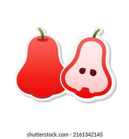 Rose Apple Fruit Sticker Icon, Vector, Illustration.