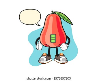 Rose apple full power with speech bubble cartoon. Mascot Character vector.