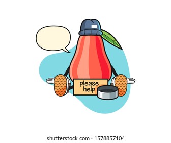 Rose apple homeless with speech bubble cartoon. Mascot Character vector.