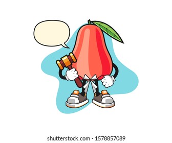 Rose apple judge with speech bubble cartoon. Mascot Character vector.