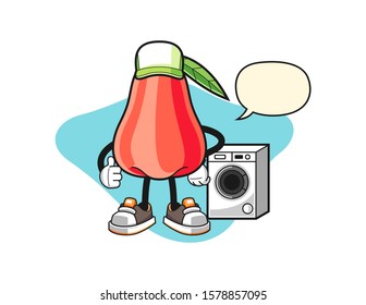 Rose apple laundry man with speech bubble cartoon. Mascot Character vector.