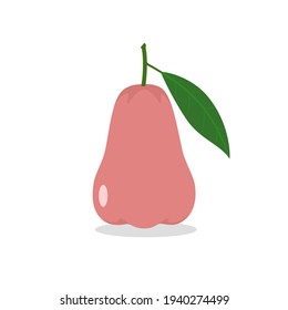 Rose Apfel mit hinterlassen.Flaches Design.Einzeln auf weißem Hintergrund.Vektorgrafik über Obst.