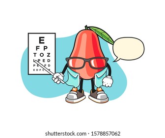 Rose apple optician with speech bubble cartoon. Mascot Character vector.