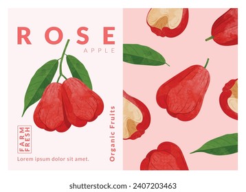 Plantillas de diseño de empaquetado de Apple Rose, ilustración vectorial de estilo acuarela.