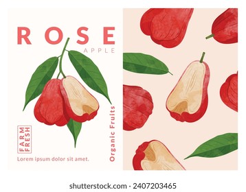 Rose Apple packaging design templates, watercolour style vector illustration.