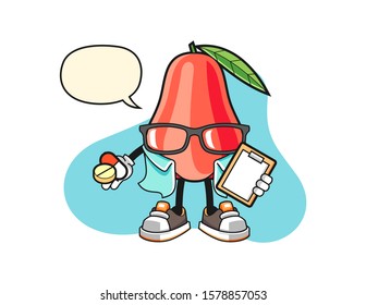 Rose apple pharmacist with speech bubble cartoon. Mascot Character vector.