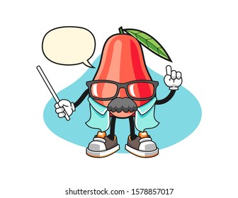 Rose apple scientist professor with speech bubble cartoon. Mascot Character vector.