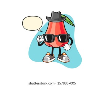 Rose apple secret agent with speech bubble cartoon. Mascot Character vector.