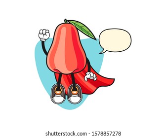 Rose apple super hero with speech bubble cartoon. Mascot Character vector.