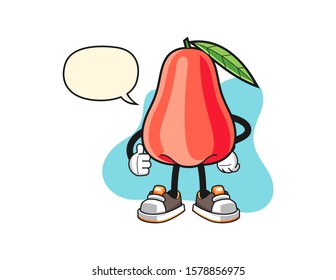 Rose apple thumbs up with speech bubble cartoon. Mascot Character vector.