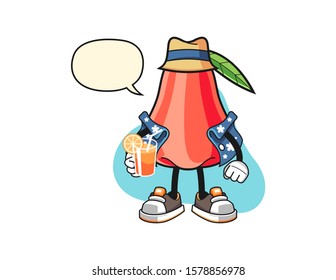 Rose apple vacation with speech bubble cartoon. Mascot Character vector.