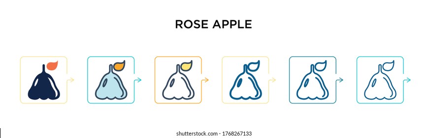 Rose apple vector icon in 6 different modern styles. Black, two colored rose apple icons designed in filled, outline, line and stroke style. Vector illustration can be used for web, mobile, ui