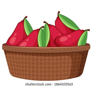 Rose apples in the basket isolated on white background illustration