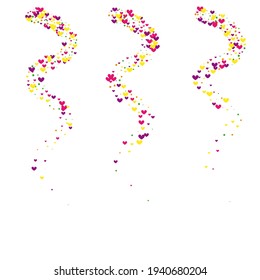 Rose Art Confetti Backdrop. Purple Fireworks Texture. Red Heart Burst. Yellow Pattern Illustration.