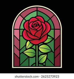 Rose Art Featuring Stained Glass Style Elements for Elegant Floral Decor, Vintage Design, and Artistic Nature-Themed Illustrations