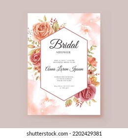 Rose Autumn Watercolor Bridal Shower Card Template