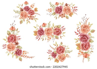 Rose Autumn Watercolor flower bouquet collection