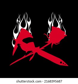 rose and ax silhouette vector