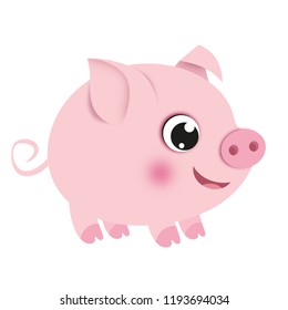 Rose Baby Cartoon Pig on white background. Vector Image