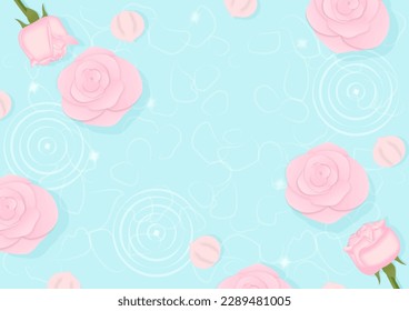 Concepto de fondo rosa. rosa rosa rosa y pétalo flotando en la piscina con espacio para texto o foto.