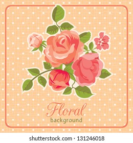 Rose background floral card retro style