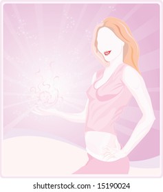 rose background with smiling girl and magic ball