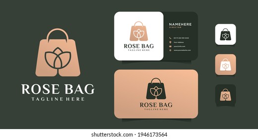 Rose bag luxury flower combination logo and business card design vector template. Logo can be used for icon, brand, identity, spa, yoga, decoration, wellness, and business company