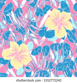 Rose Banana Leaf Vector Seamless Pattern. Scarlet Tropic Banana Backdrop Hawaii Style. Rust Leaves Summer Pattern. Maroon Monstera Tree Illustration