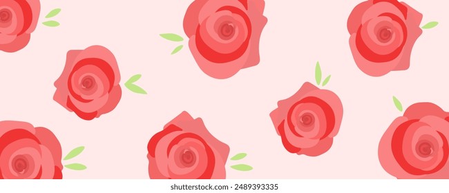 Rose banner. Flowers background. Flat style. Vector icons.