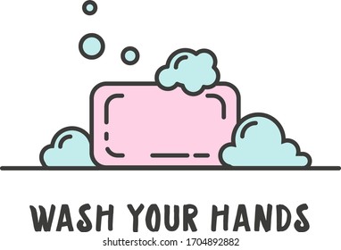rose bar soap flat illustration with wash your hand message