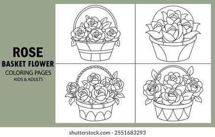 "Rose Basket Flower Coloring Pages for Creative Fun"