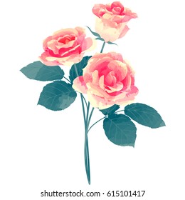 rose - birth flower vector illustration in watercolor paint textures