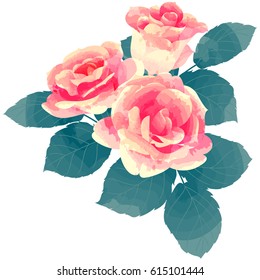 rose - birth flower vector illustration in watercolor paint textures