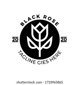 Rose In Black Circle Logo Vector Illustration