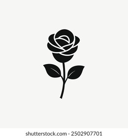 Rose Black Color Silhouette and Flat Rose Flower icon Elegant Vector