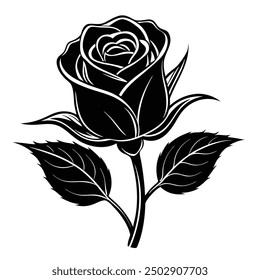 Rose Black Color Silhouette and Flat Rose Flower icon Elegant Vector