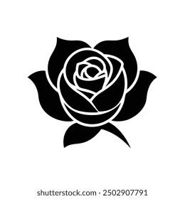 Rose Black Color Silhouette and Flat Rose Flower icon Elegant Vector