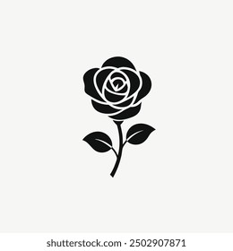 Rose Black Color Silhouette and Flat Rose Flower icon Elegant Vector