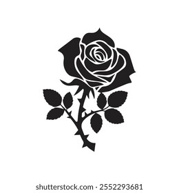Rose Black Color Silhouette and Flat Rose Flower icon Elegant Vector