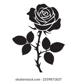 Rose Black Color Silhouette and Flat Rose Flower icon Elegant Vector