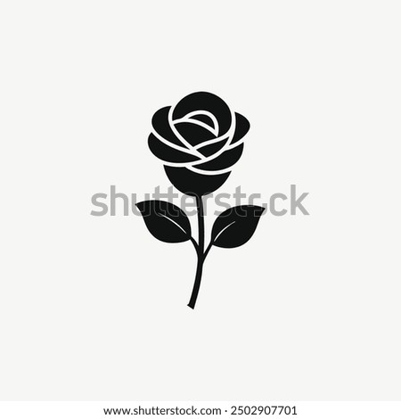 Rose Black Color Silhouette and Flat Rose Flower icon Elegant Vector