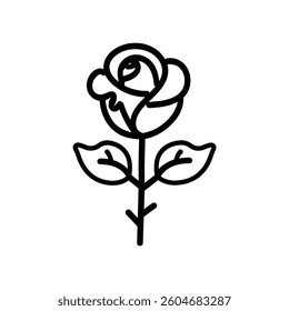 Rose black Floral outline icon and white background design