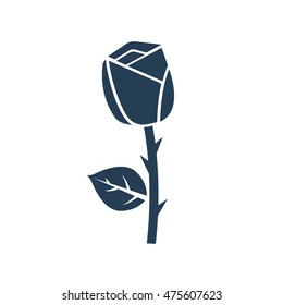 Rose Black icon isolated on white background. Flower silhouette with thorns and leaves. Vector illustration of a flat design.