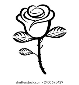Rose Black silhouette beautiful rose with leaf vector illustration design isolated view