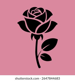 Rose, Black Rose Silhouette Collection on Pink Background – Vector Art, Hand Drawn Illustration of Cute Flower