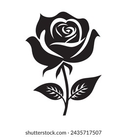 Fondo blanco y negro de la silueta del icono de Rose. Diseño de ilustración vectorial.